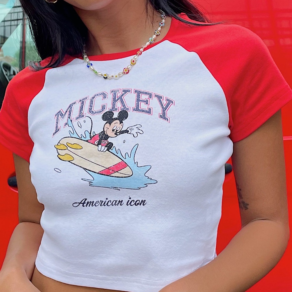 Princess Polly Mickey Mouse Red and White Cropped Shirt